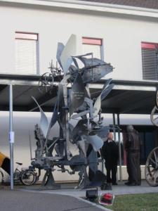 Fitting for a rural community, 'plow art' dominates the entrance to the art show. 