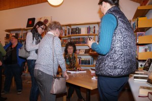 I'm signing books after the reading at the Schleitheim Library. picture from Andrea Wanner 